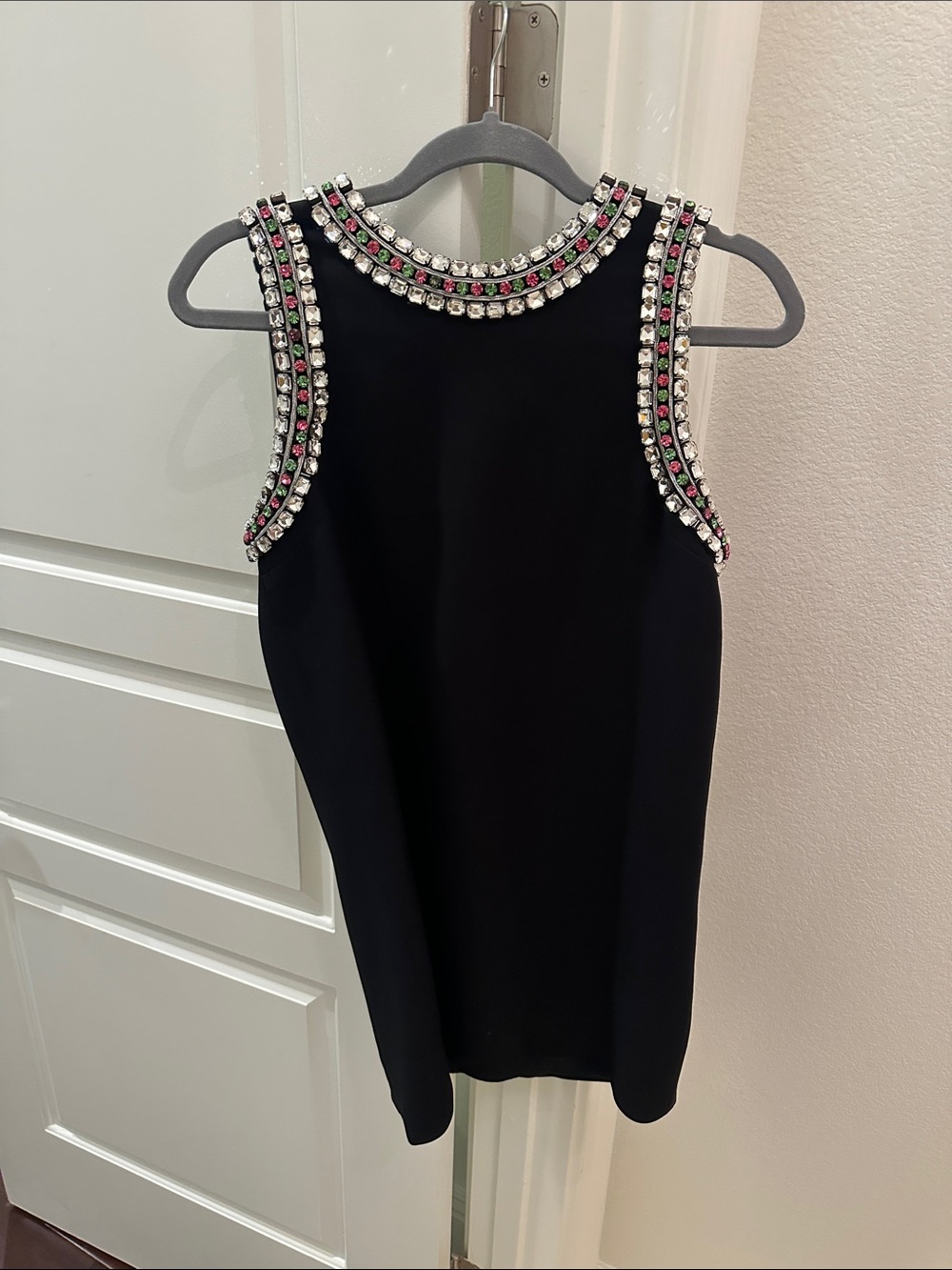 Gucci Black Sleeveless Mini Dress with Crystal Pink and Green Accents